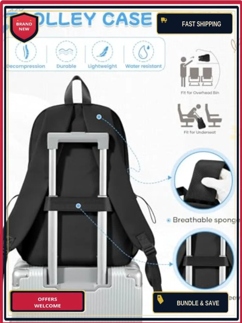 Water-Resistant Nylon Backpack with Padded Straps, 15-Inch Laptop Compartment